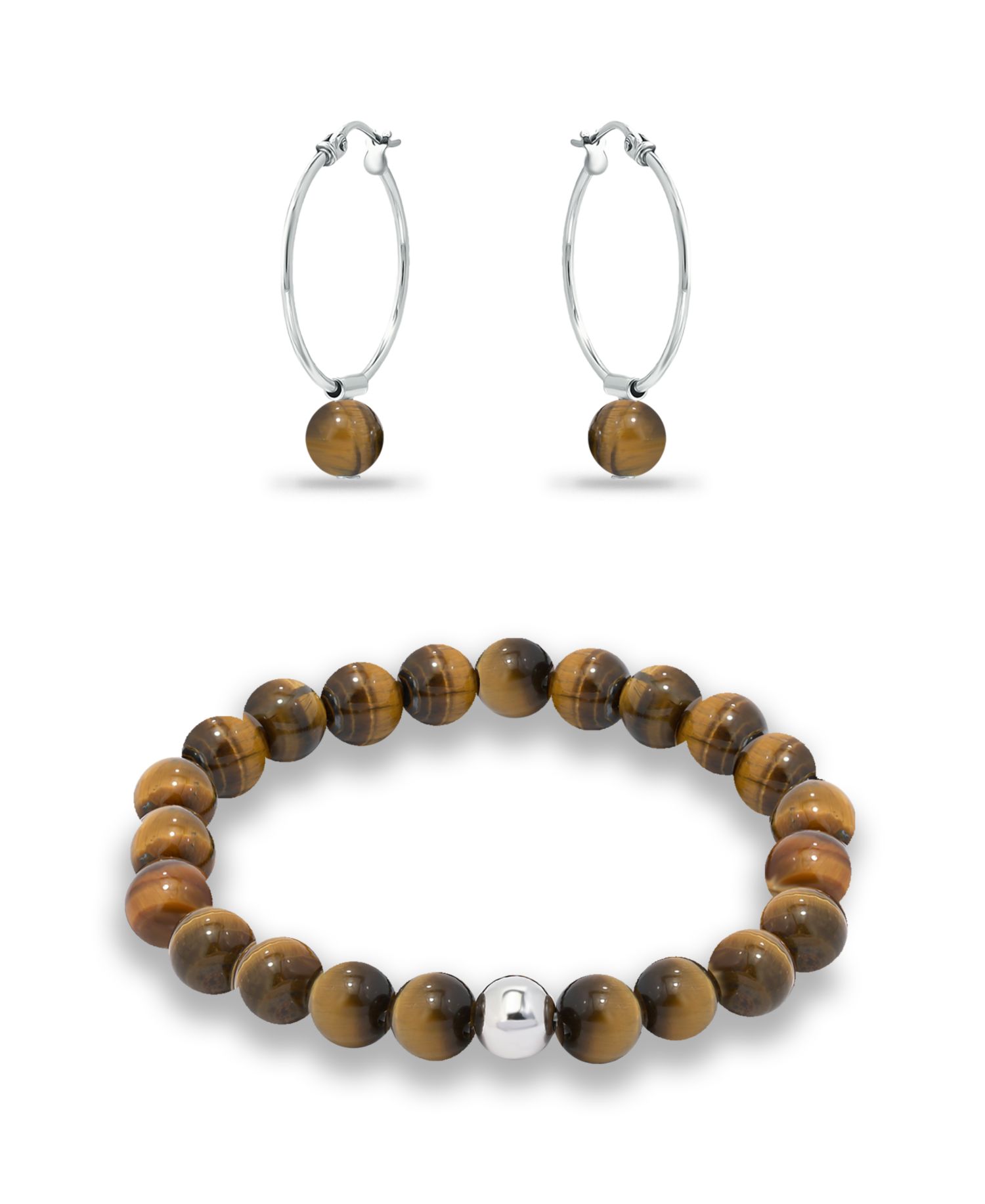 Silver Plated Multi Genuine Stone Bracelet and Earring, 2 Piece Set
