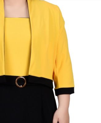 Plus Size 3/4 Sleeve Colorblocked Dress, 2 Piece Set