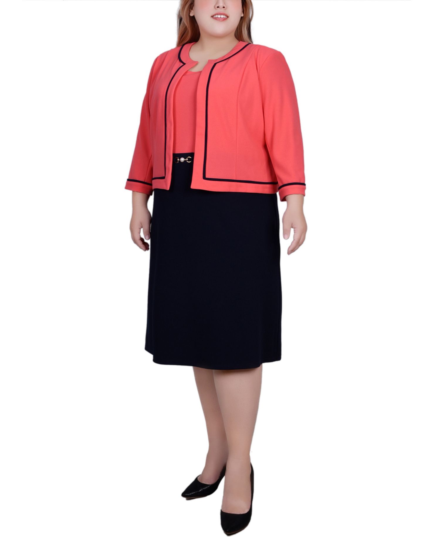 Plus Size 3/4 Sleeve Dress, 2 Piece Set
