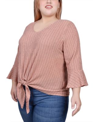 Plus Size 3/4 Bell Sleeve Textured Knit Top