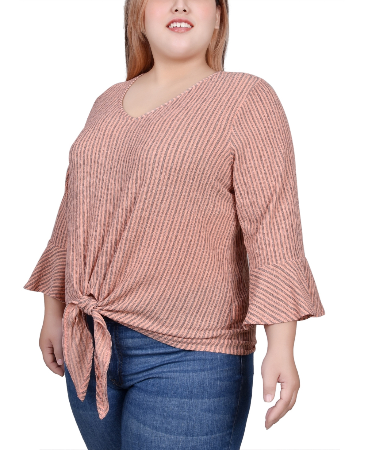 Ny Collection Plus Size 3/4 Bell Sleeve Textured Knit Top