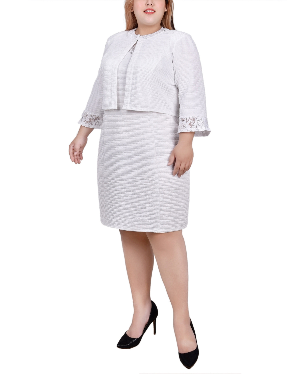 Ny Collection Plus Size Novelty Knit and Lace Dress, 2 Piece Set