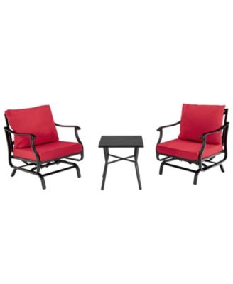 3 Piece Patio Rocking Chair Set with Coffee Table-Red