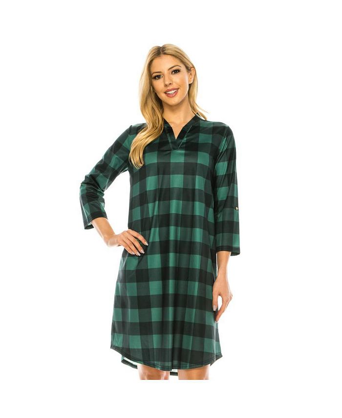 Haute Edition Women's 3/4 Plaid RollTab Sleeve Shirt Dress Macy's