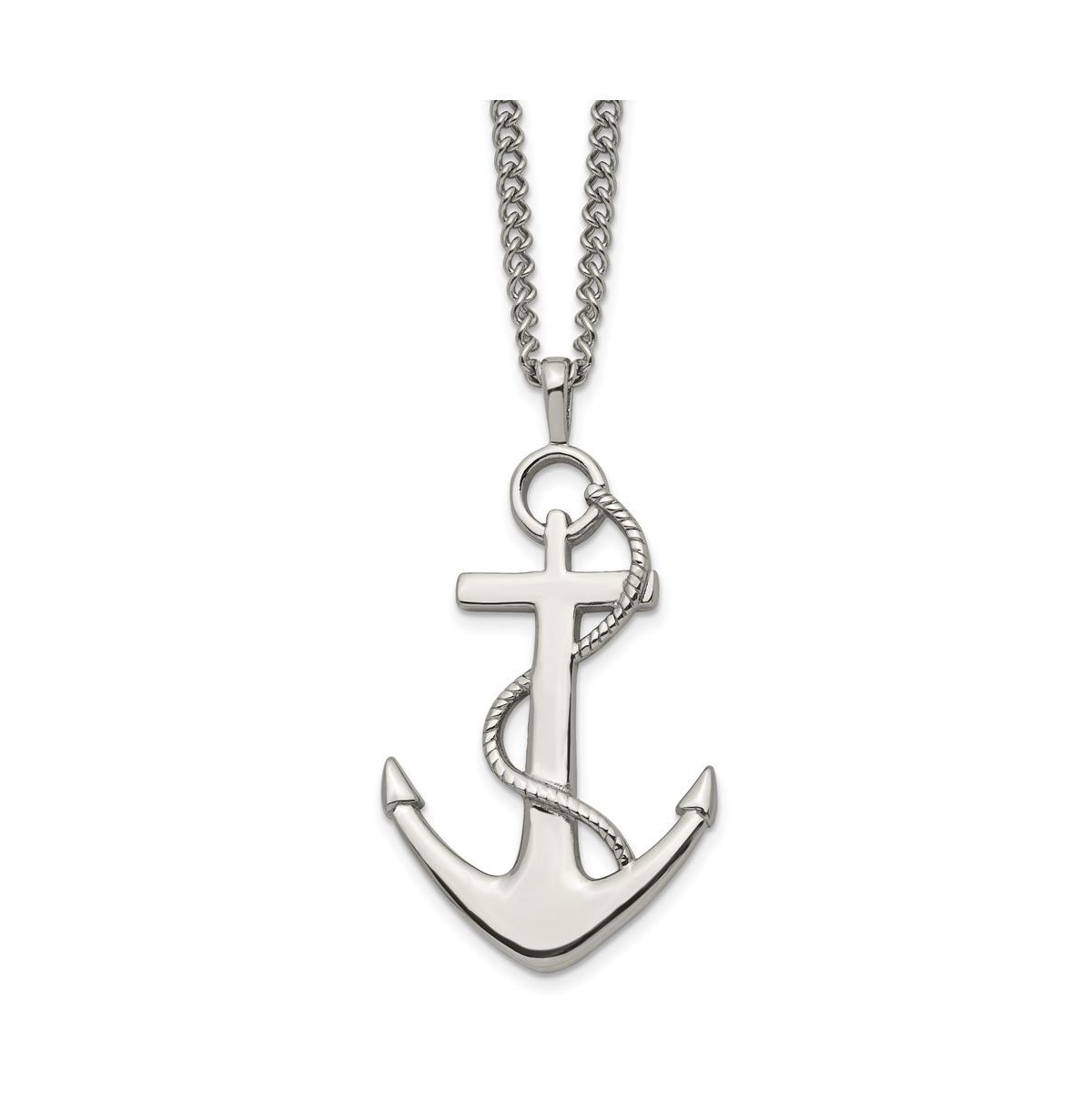 Polished Anchor Pendant on a Curb Chain Necklace - Silver