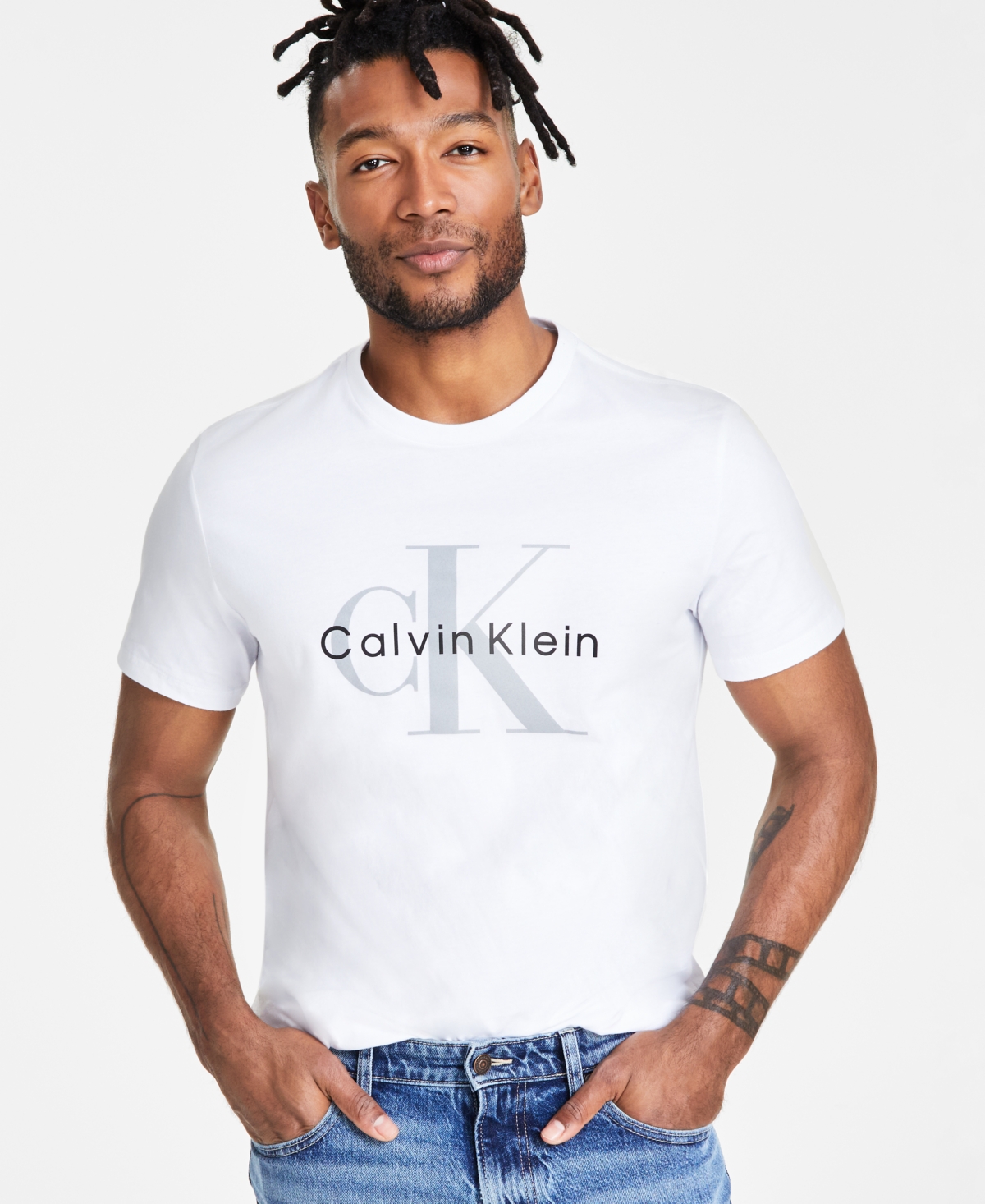 Shop Calvin Klein Men's Short Sleeve Crewneck Logo Graphic T-shirt In Brilliant White