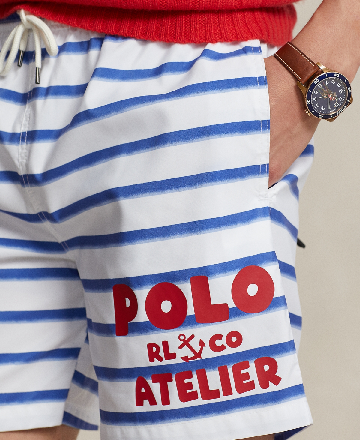Shop Polo Ralph Lauren Men's 5.75-inch Traveler Classic Swim Trunks In Striped Polo Atelier