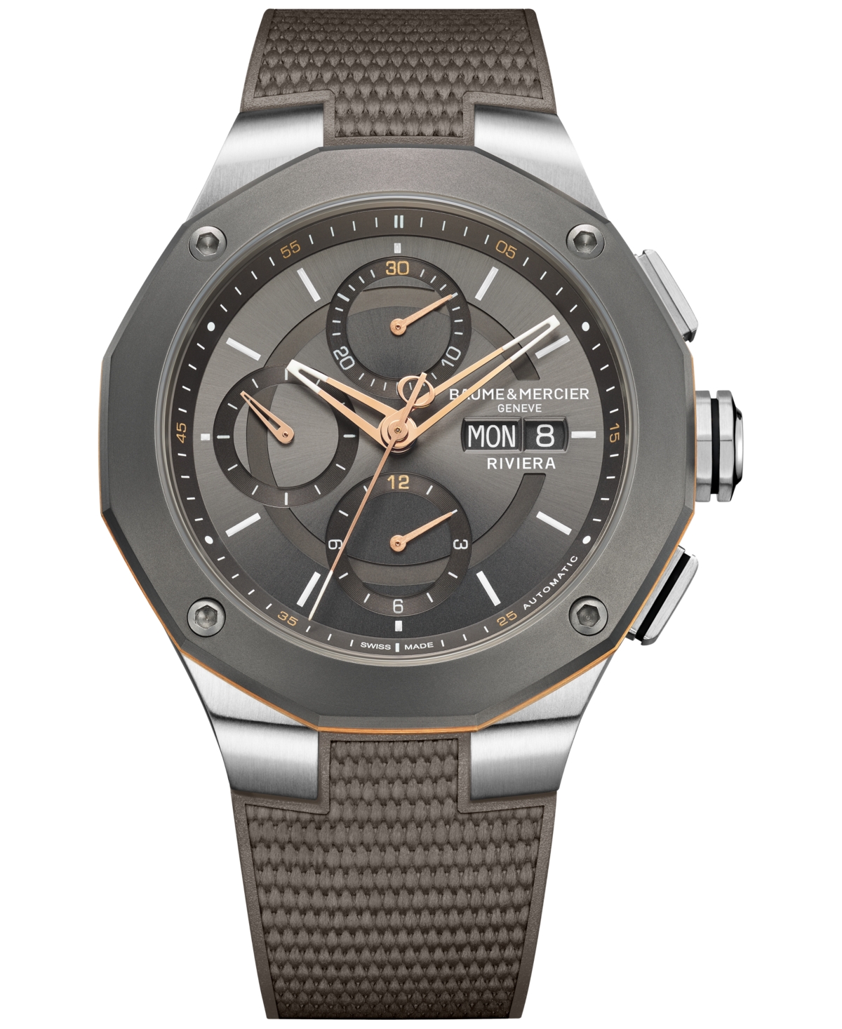 Men's Swiss Automatic Chronograph Riviera Gray Rubber Strap Watch 43mm - Grey