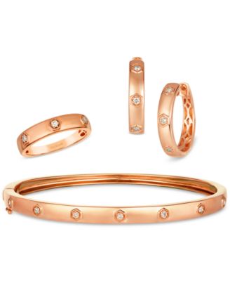 Anywear Everywear Nude Diamond Polished Band Small Hoop Earrings Bangle Bracelet Collection In 14k Rose Gold