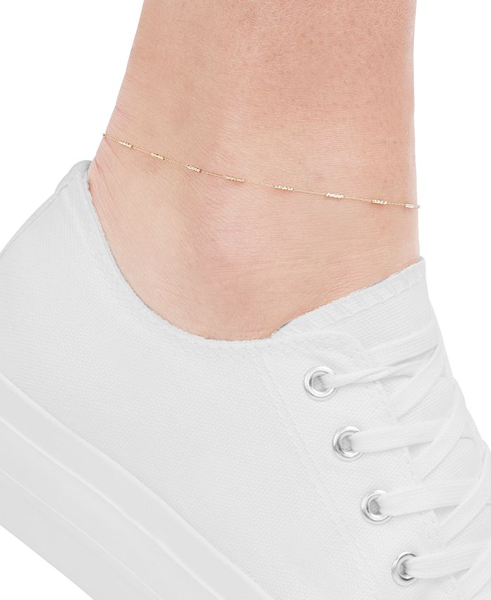 Macy's Textured Cylindrical Bead Ankle Bracelet in 14k Gold Macy's