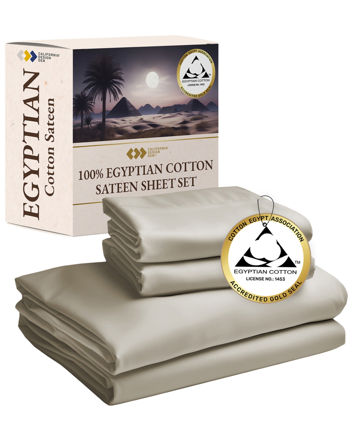 Certified Luxury 100% Egyptian Cotton Sheets, Sheets for king Size Bed, 4 Piece Deep Pocket Bed Sheets Set, Sateen Cooling Sheets for Hot Sleeper