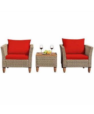 3 Pieces Patio Rattan Furniture Set with Washable Cushion for Yard Porch