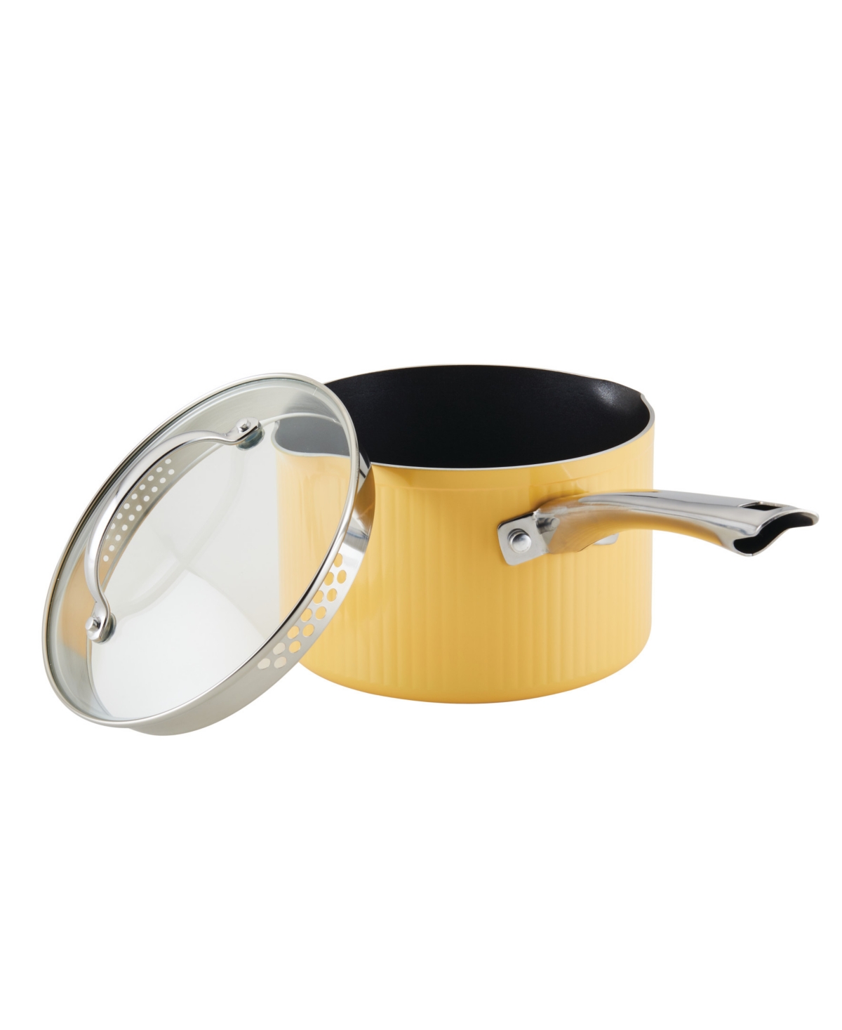 Farberware Style Aluminum Nonstick 3 Quart Cookware Straining Saucepan With Lid In Yellow