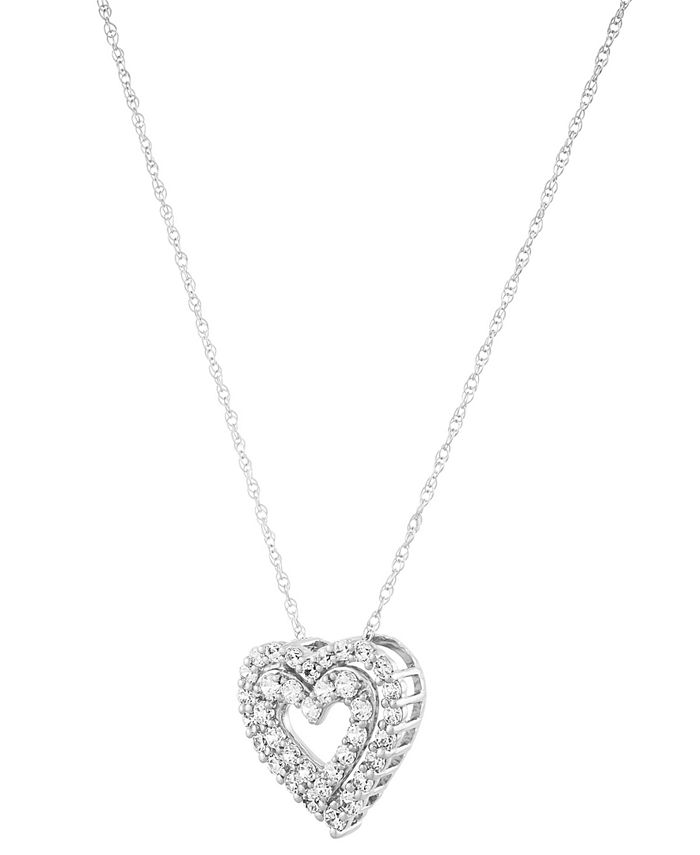 Macy's Diamond Double Heart Pendant Necklace (1/2 ct. t.w.) in 14k ...