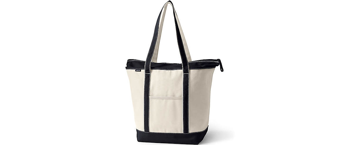 Large Natural 5 Pocket Zip Top Long Handle Canvas Tote Bag - Natural/heritage red