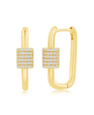 Sterling Silver or Gold Plated Over Sterling Silver CZ Oval Carabiner Paperclip Earrings