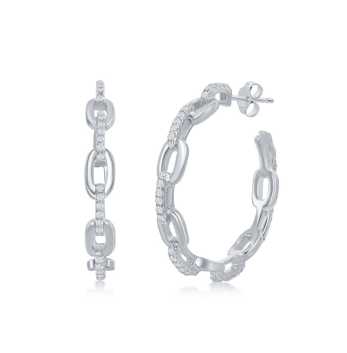 Sterling Silver or Gold Plated Over Sterling Silver 32mm Paperclip Cz Open Hoop Earrings - Gold