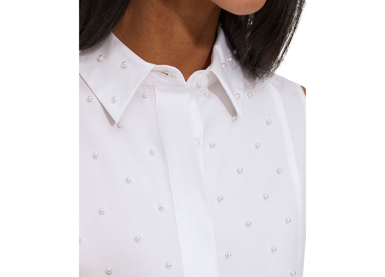 Women's Pearl-Embellished Sleeveless Collared Shirt