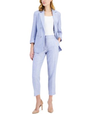 Shop T Tahari Womens Double Breasted Blazer Slim Fit Ankle Pants In Water Garden Blue