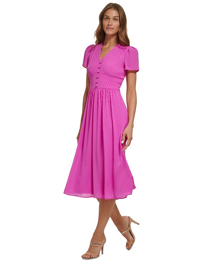 V-neck Midi Dress DKNY Women's Flutter Sleeve V-Neck Dress - Midi