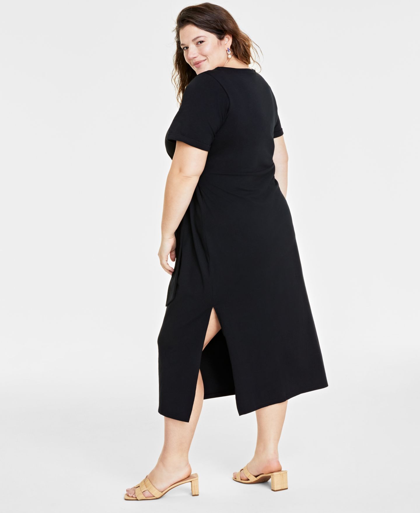 Женское платье On 34th Trendy Plus Size Side-Tie Knit Midi, цвет: Глубокий чёрный — фото 2