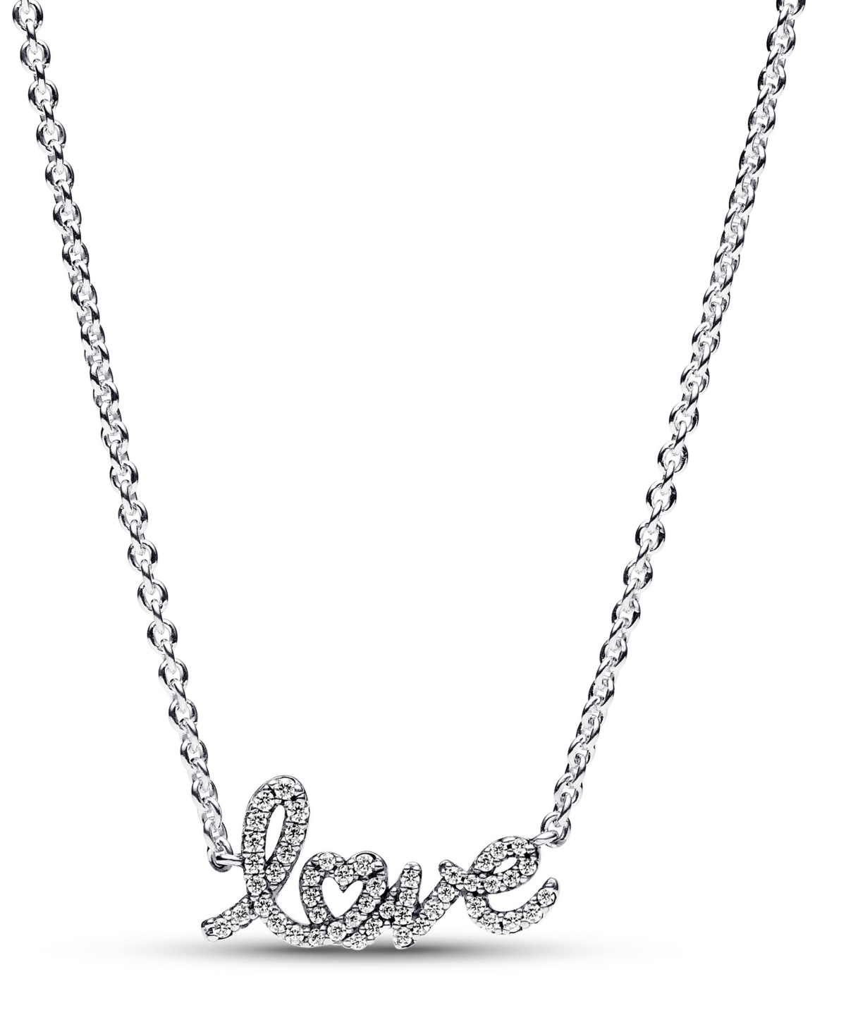 Pandora Sterling Silver With Clear Cubic Zirconia Love Collier Necklace In Metallic
