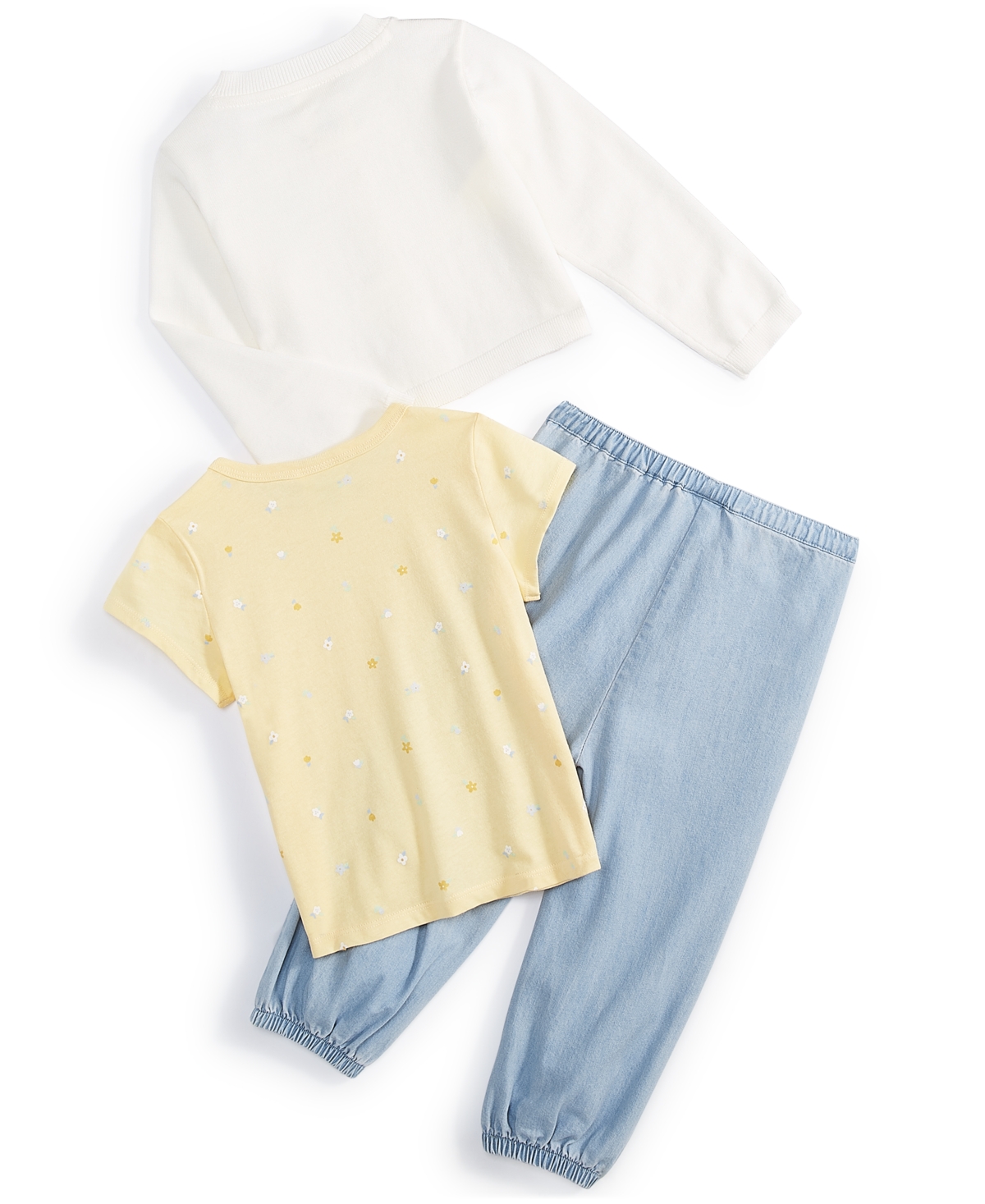 Shop First Impressions Baby Girls Cardigan, T-shirt And Chambray Pants, 3 Piece Set, Created For Macy's In Yellow Light