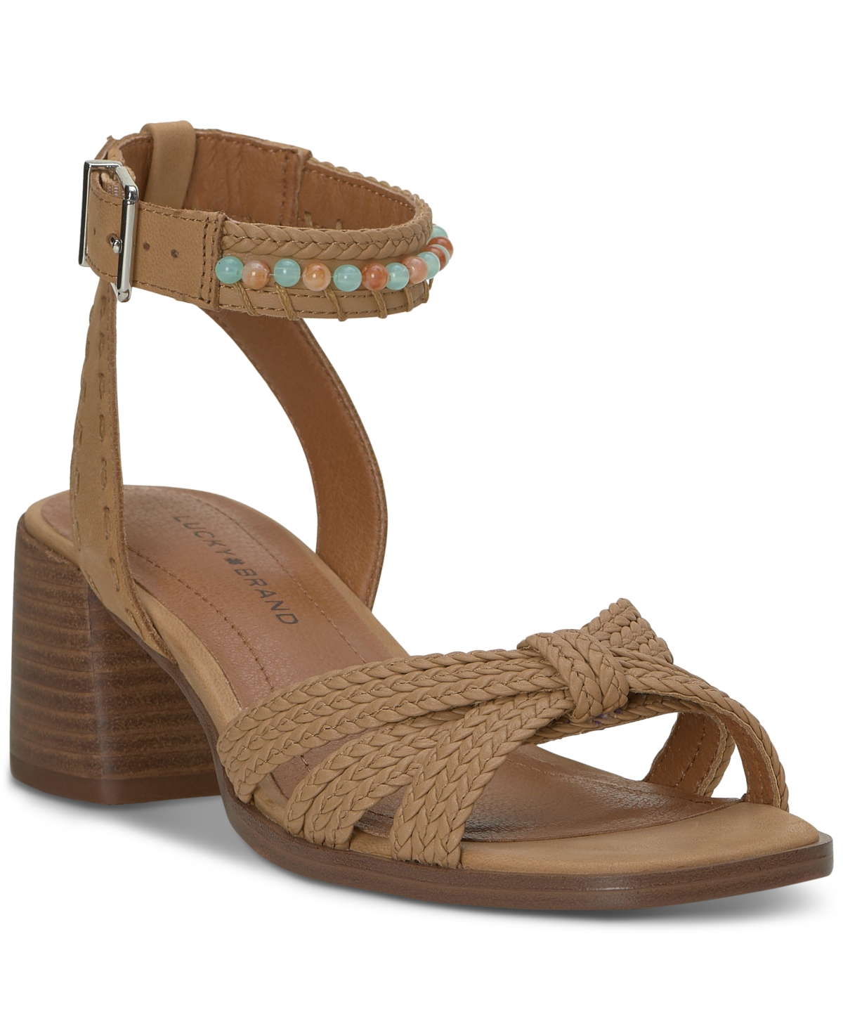 Lucky Brand Women's Jathan Beaded Ankle-Strap Block-Heel Sandals
