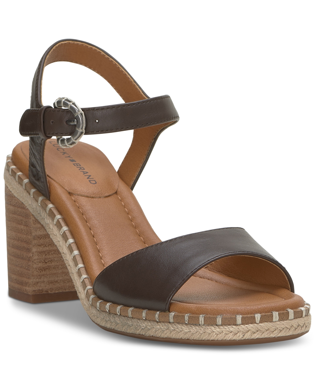 Shop Lucky Brand Women's Jennyl Block-heel Espadrille Sandals In Chocolate Leather