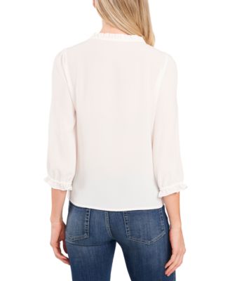 Women's Ruffled Button-Front Elbow Sleeve Blouse
