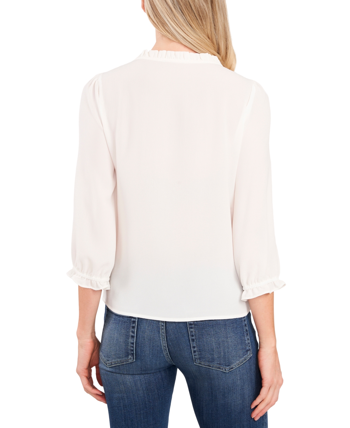CECE WOMEN'S RUFFLED BUTTON FRONT 3/4-SLEEVE BLOUSE 