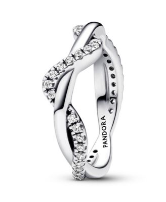 Sterling Silver with Clear Cubic Zirconia Double Wave Ring