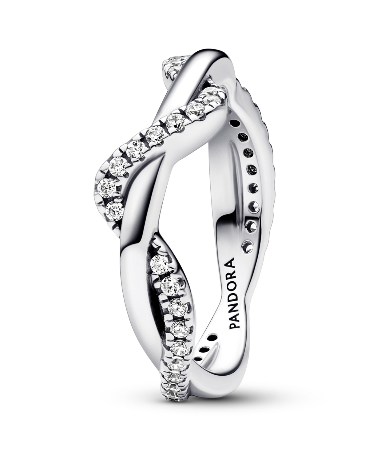 Sterling Silver with Clear Cubic Zirconia Double Wave Ring - Silver