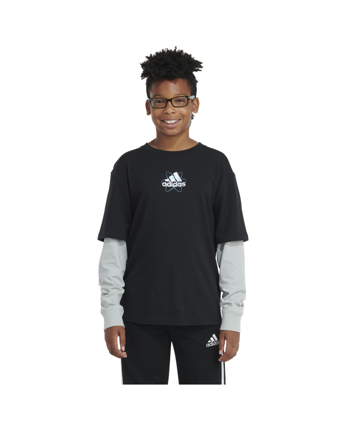 Shop Adidas Originals Big Boys Long Sleeve Atomic Layered T-shirt In Black
