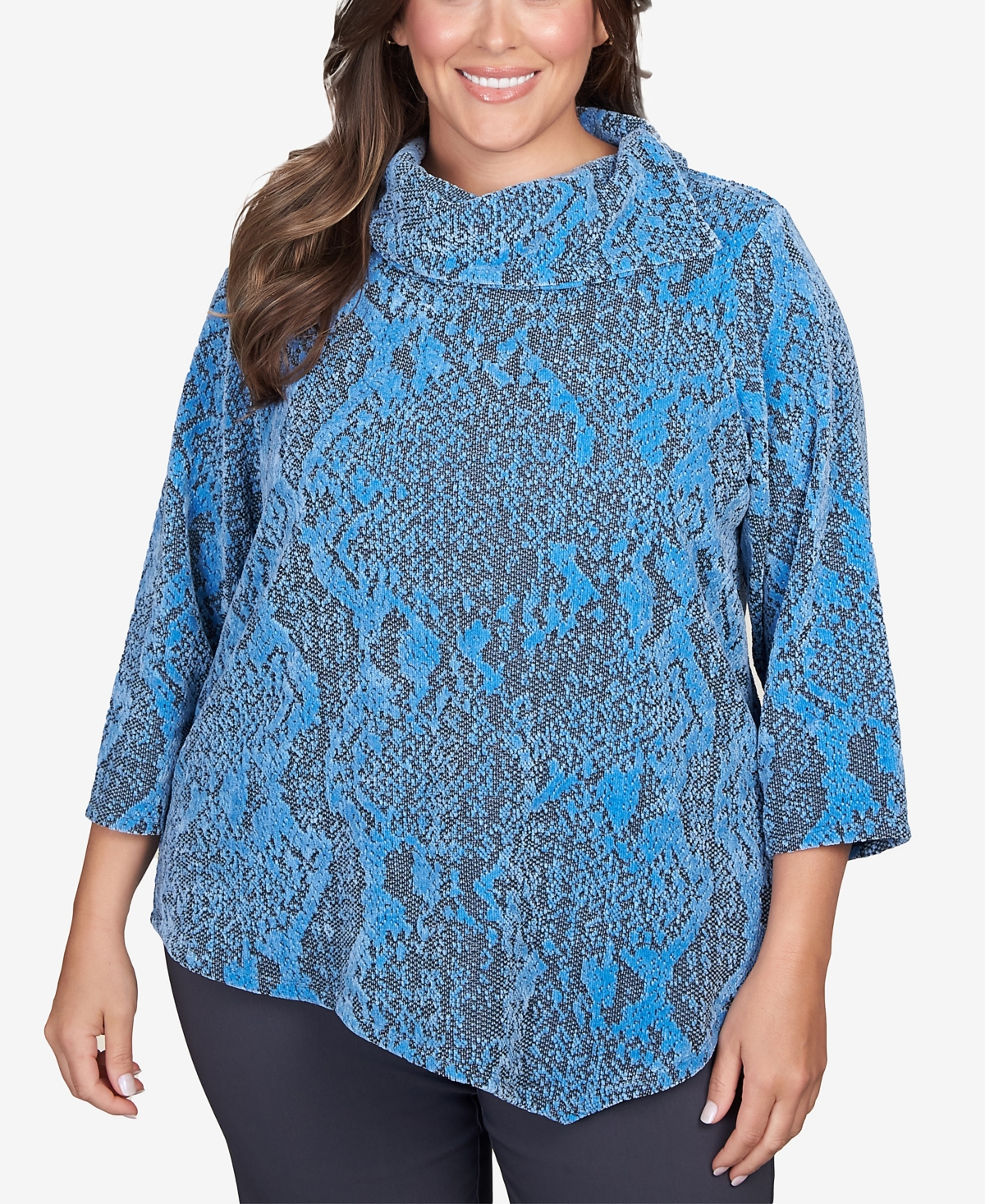 Ruby Rd. Plus Size Chenille Snakeskin Print Jacquard Top In French Blue Multi