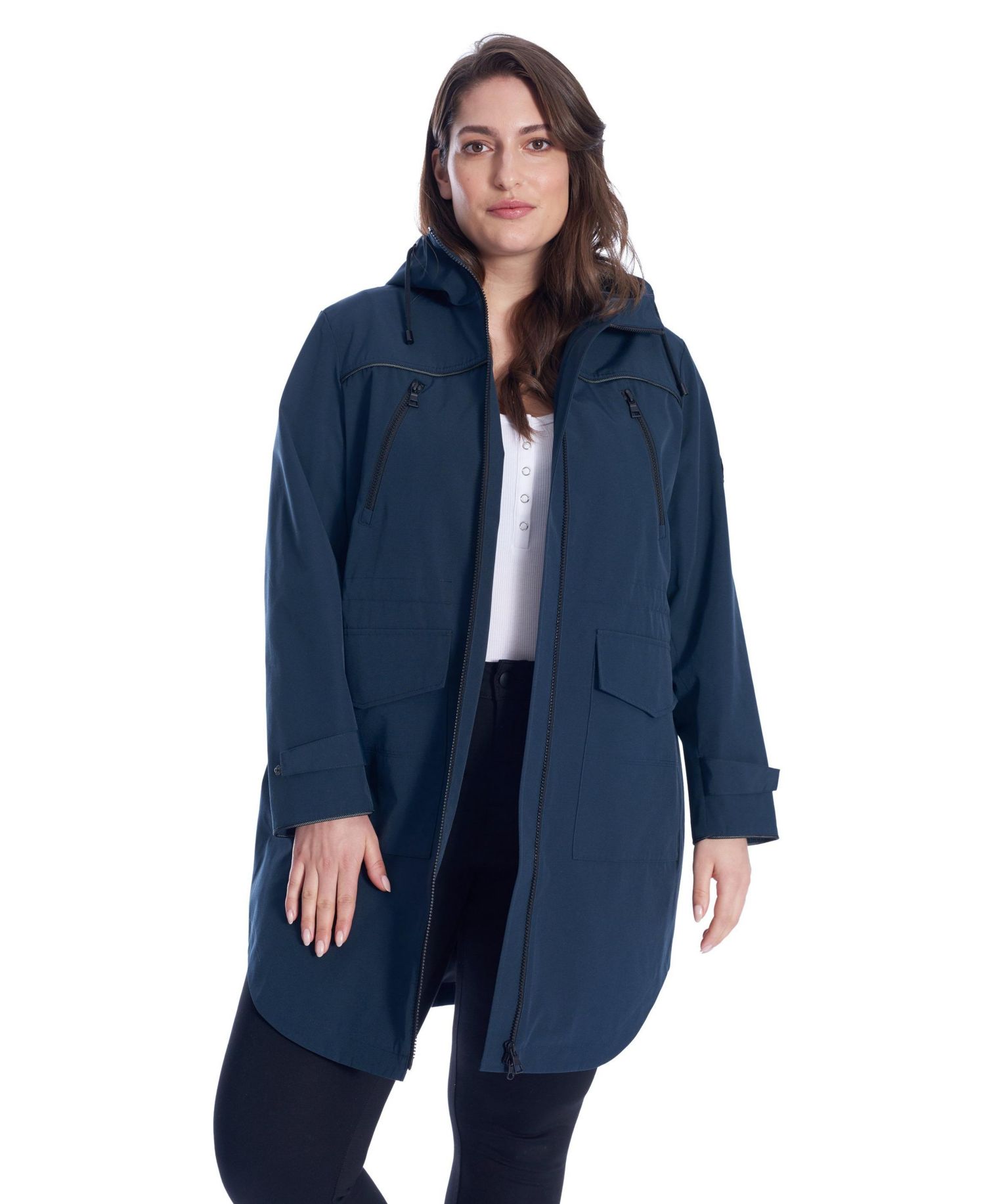 WOMEN'S PLUS SIZE RAIN - WEATHER RESISTANT RAINCOAT WITH DRAWSTRING HOOD