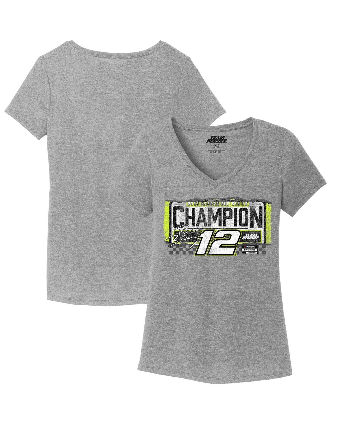 Women's Team Penske Heather Gray Ryan Blaney 2023 Nascar Cup Series Champion V-Neck T-shirt - Heather Gray
