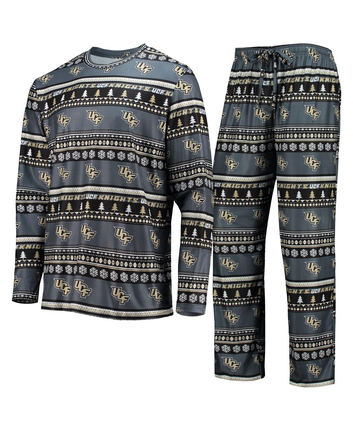 Men's Concepts Sport Charcoal Ucf Knights Ugly Sweater Long Sleeve T-shirt and Pants Sleep Set - Charcoal