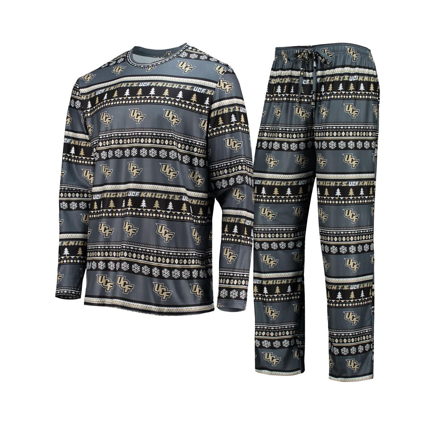 Men's Charcoal UCF Knights Ugly Sweater Long Sleeve T-shirt and Pants Sleep Set