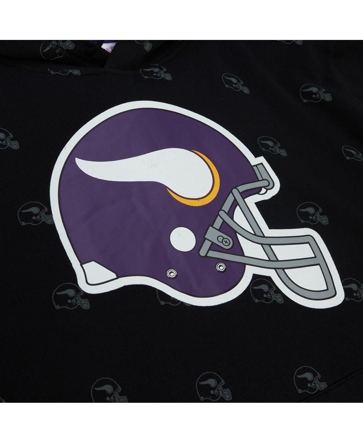 Shop Mitchell & Ness Men's  Black Minnesota Vikings Allover Print Fleece Pullover Hoodie