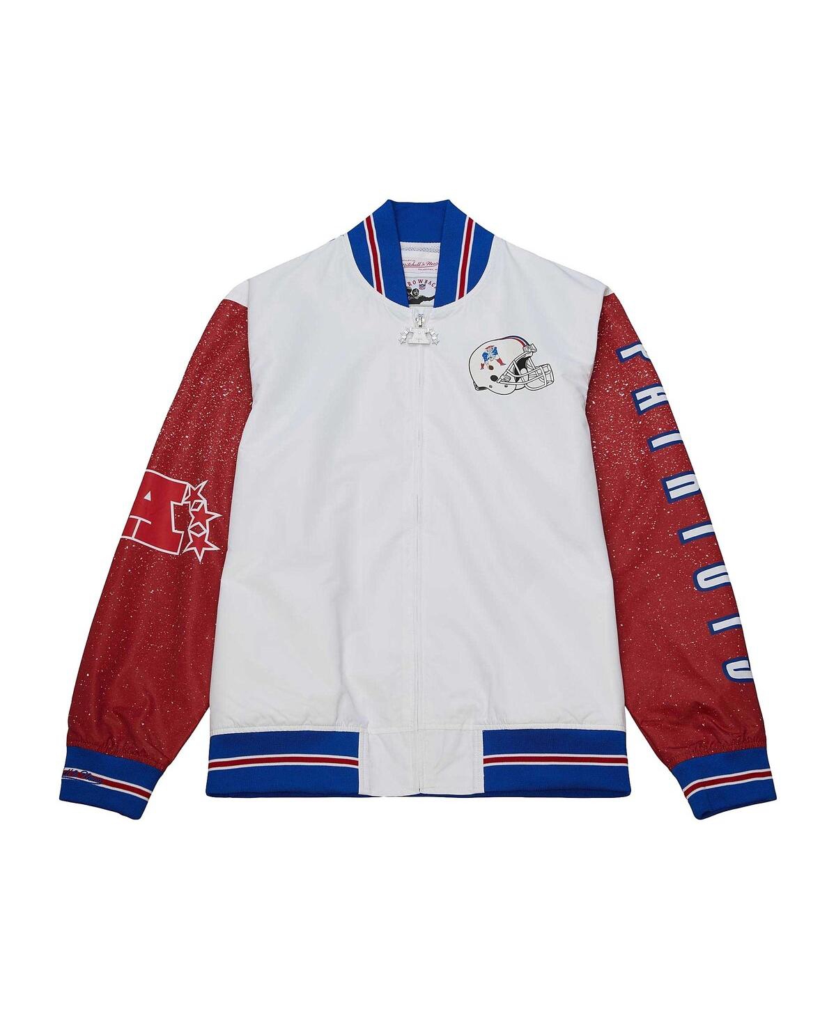 Shop Mitchell & Ness Men's  White Distressed New England Patriots Team Burst Warm-up Full-zip Jacket