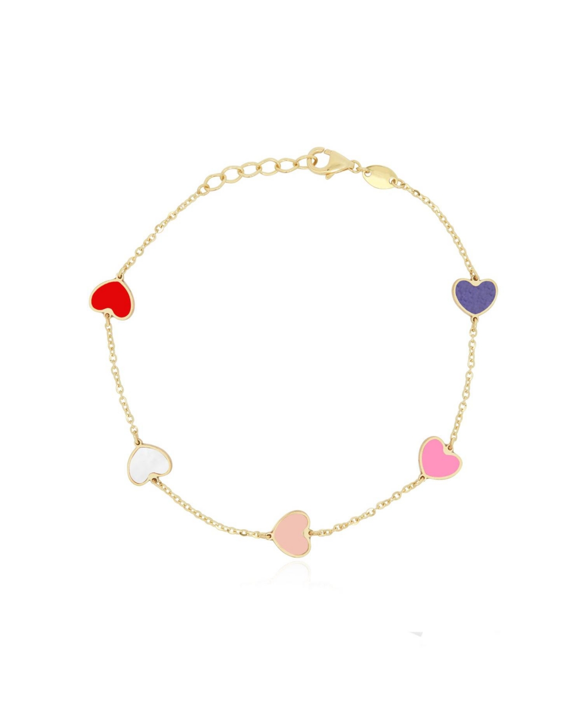 Multicolored Mixed Heart Station Bracelet 14K Gold - Gold