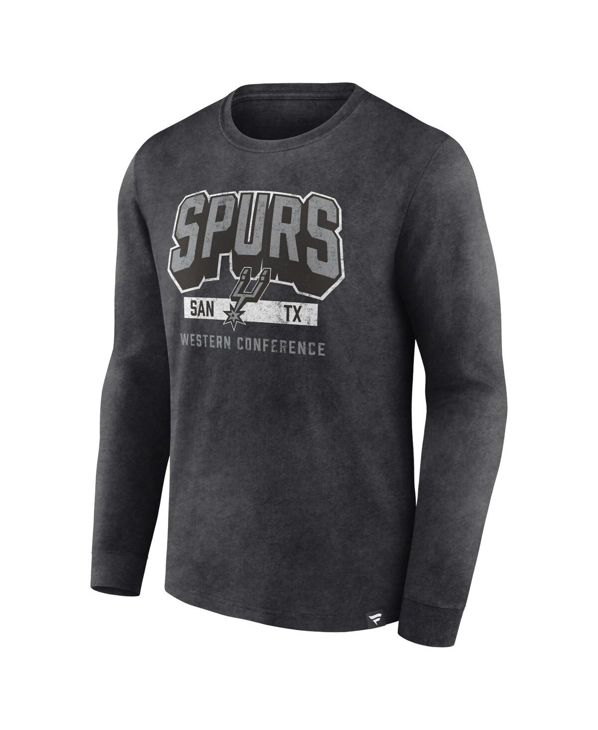 Men's FanaticsDistressed San Antonio Spurs Front Court Press Snow Wash Long Sleeve T-shirt - Heather Charcoal