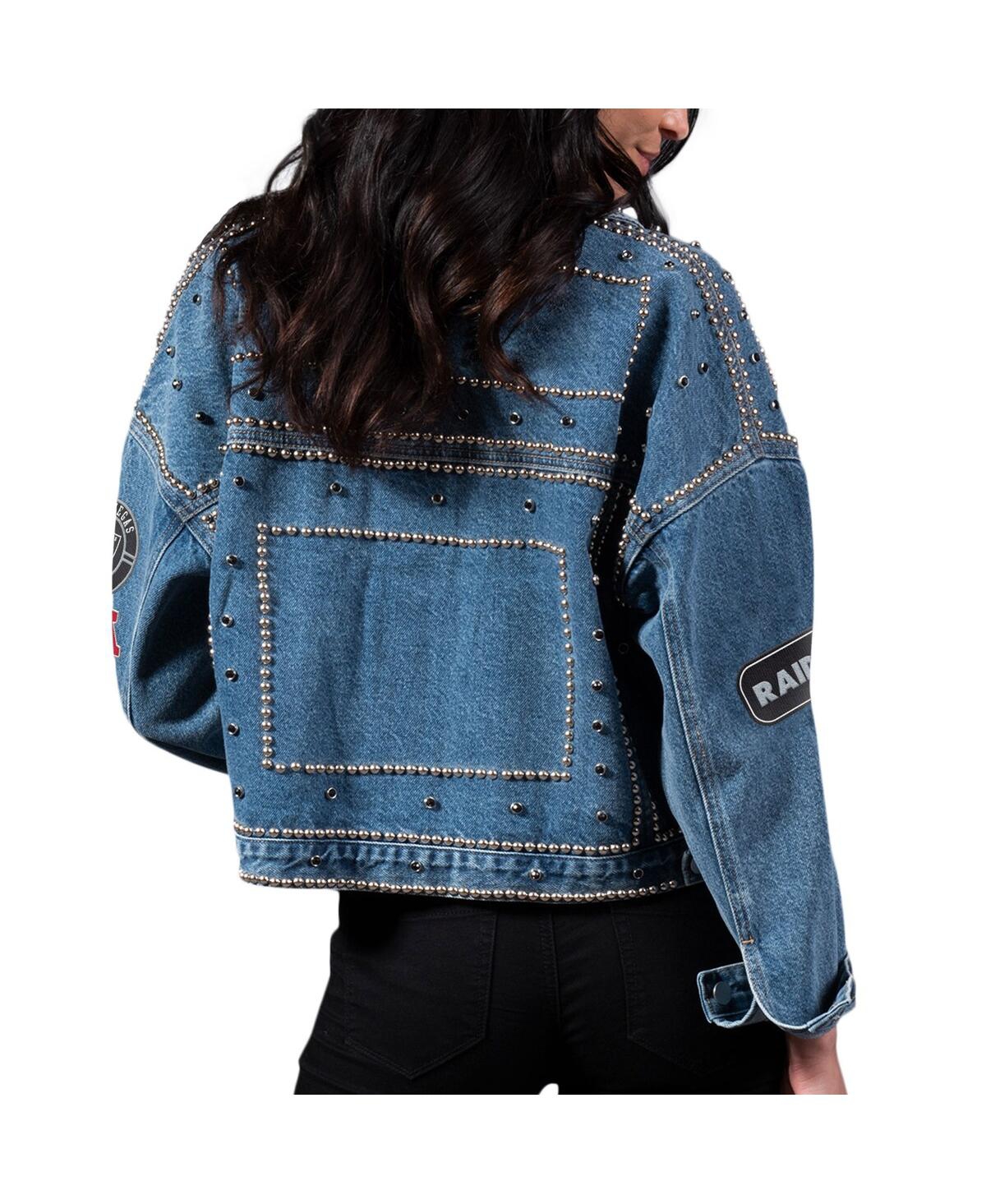 Shop G-iii 4her By Carl Banks Women's  Las Vegas Raiders First Finish Medium Denim Full-button Jacket In Blue