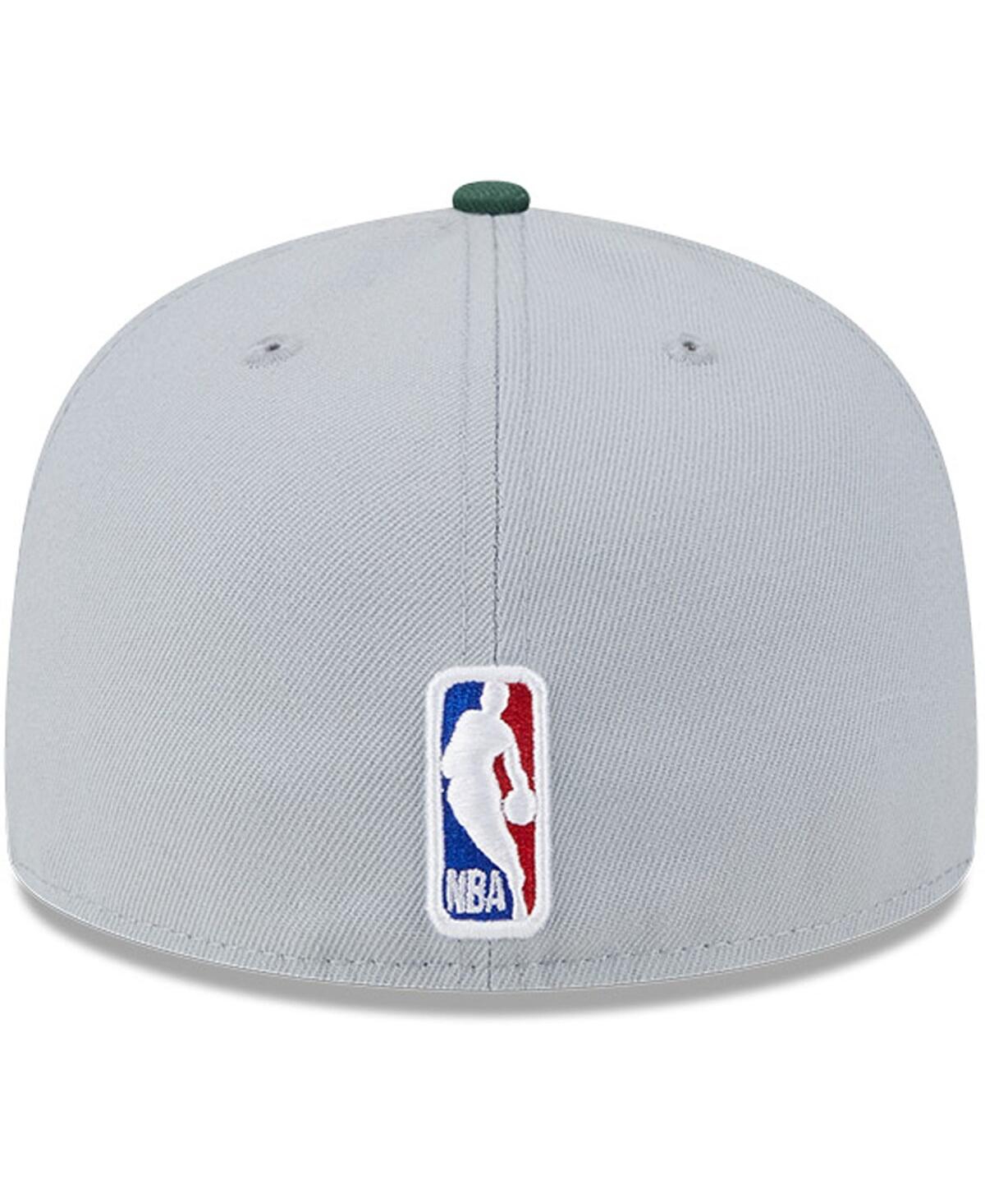 Shop New Era Men's  Gray, Hunter Green Milwaukee Bucks Tip-off Two-tone 59fifty Fitted Hat In Gray,hunter Green