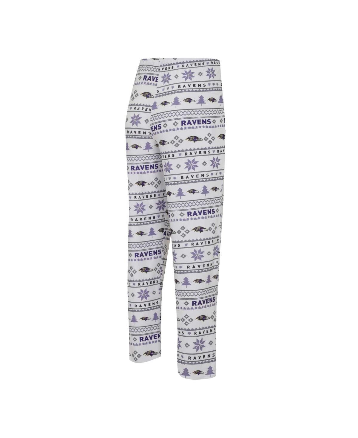 Shop Concepts Sport Men's  White, Purple Baltimore Ravens Tinselâ Raglan Long Sleeve T-shirt And Pants Sle In White,purple