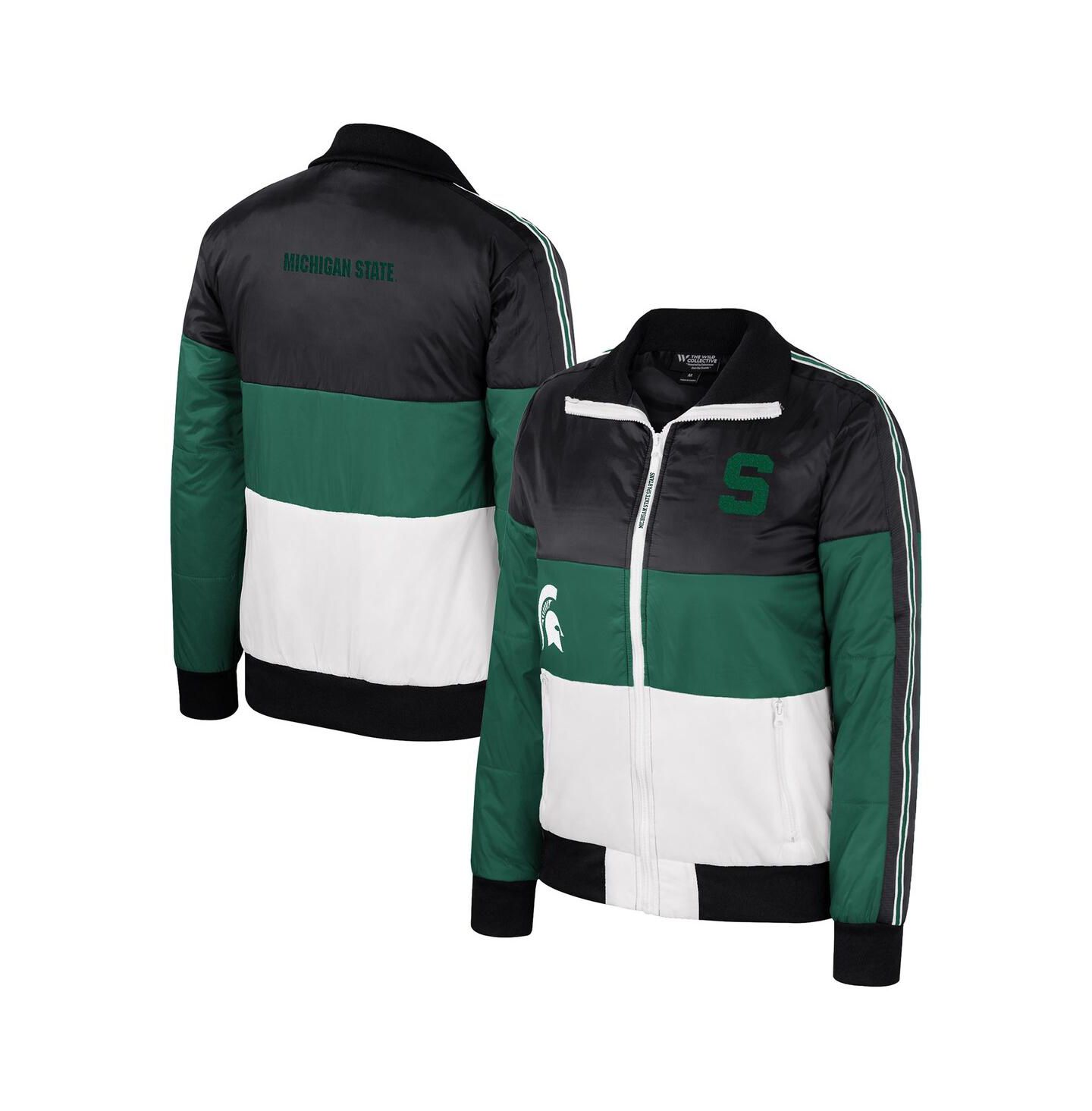 Женская куртка The Wild Collective Green Michigan State Spartans Color-Block Puffer Full-Zip — фото 1