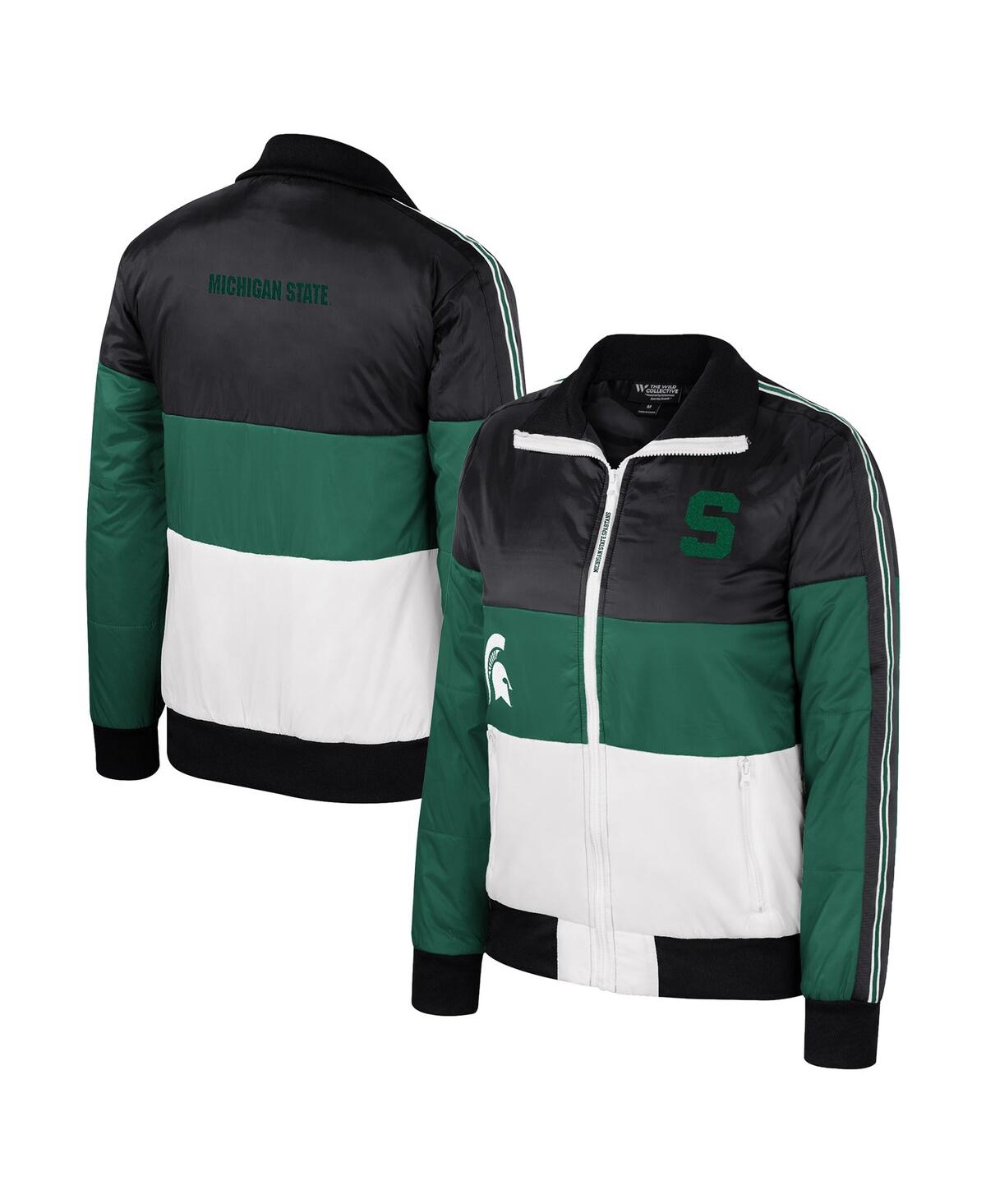 Shop The Wild Collective Women's  Green Michigan State Spartans Color-block Puffer Full-zip Jacket