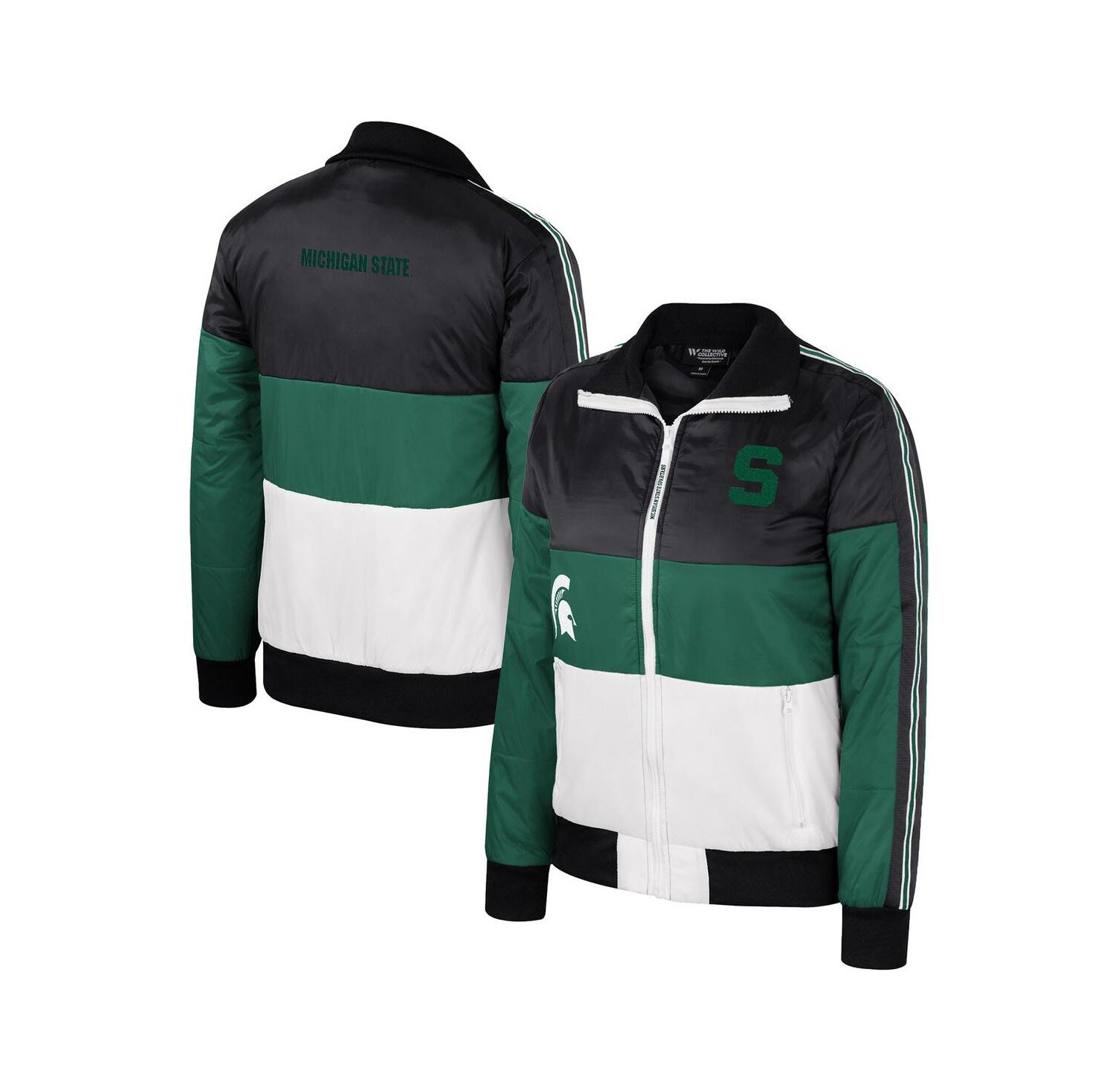 Women's Green Michigan State Spartans Color-Block Puffer Full-Zip Jacket