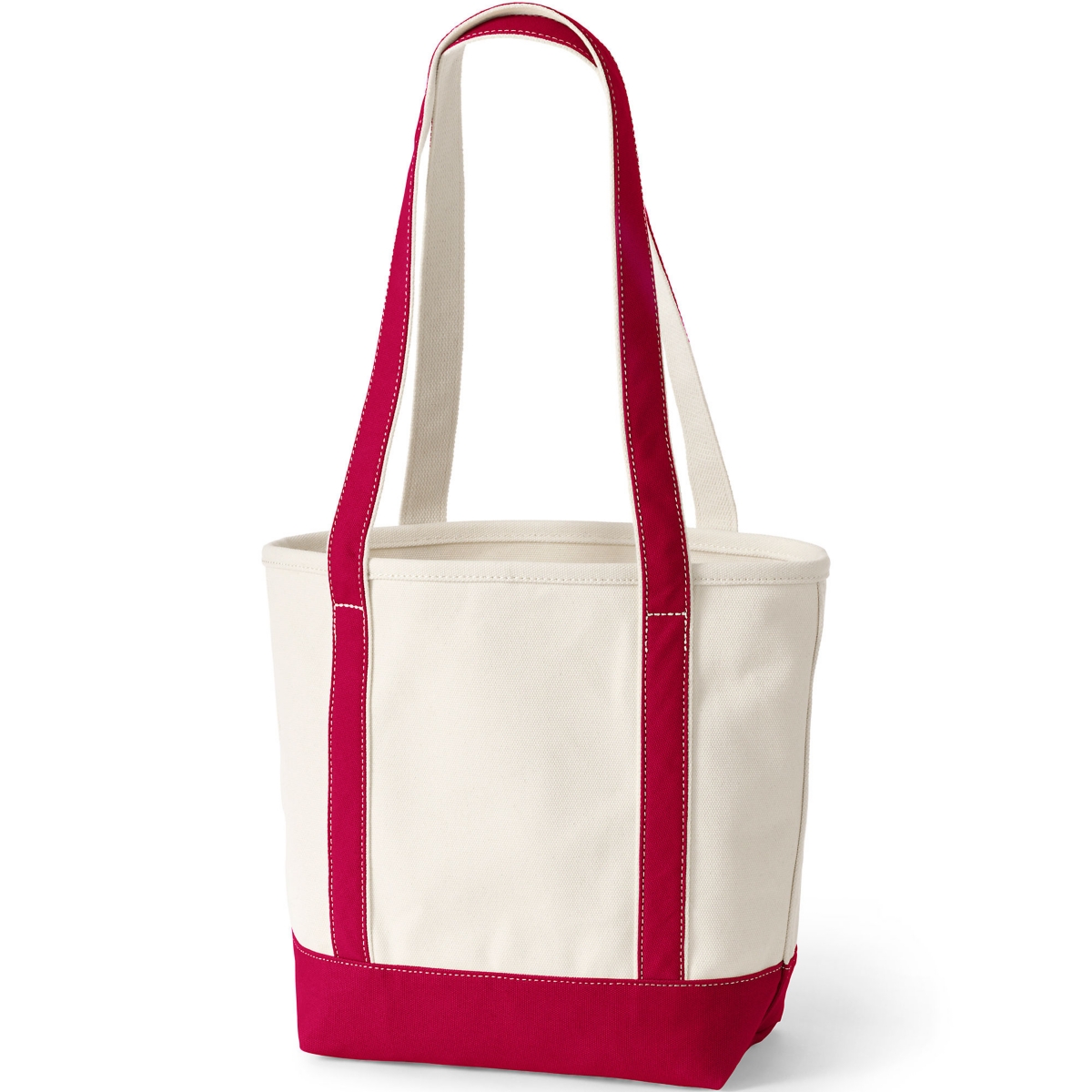 Lands' End5 Pocket Open Top Long Handle Canvas Tote Bag - Natural/deep scarlet